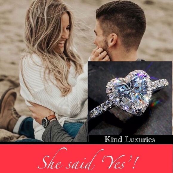 ❤️014❤️. 💍NEW 18K WHITE GOLD DIAMOND 925 SILVER HEART RING - Picture 1 of 16